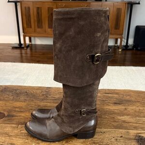 Vero Cuoio Brown Suede and Leather Buckle Riding Boots Size 38